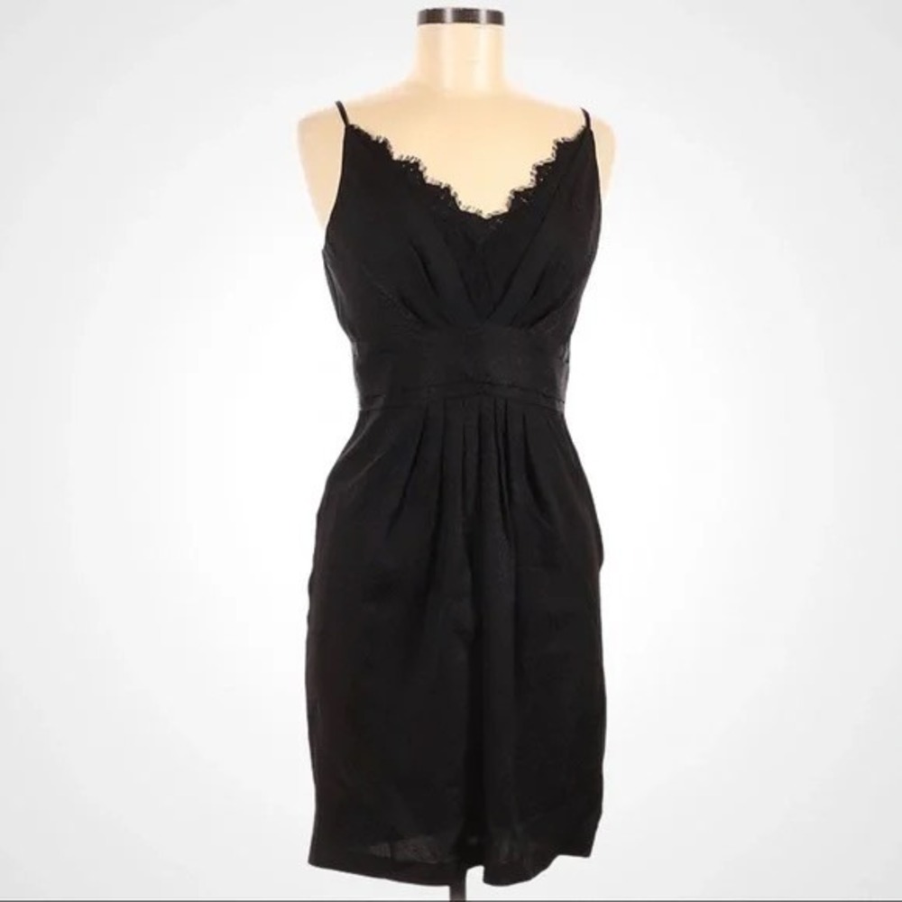 Kenar Black Silk Snake Print Lace Trim Sleeveless Slip‎ Dress Size 6 Cocktail
